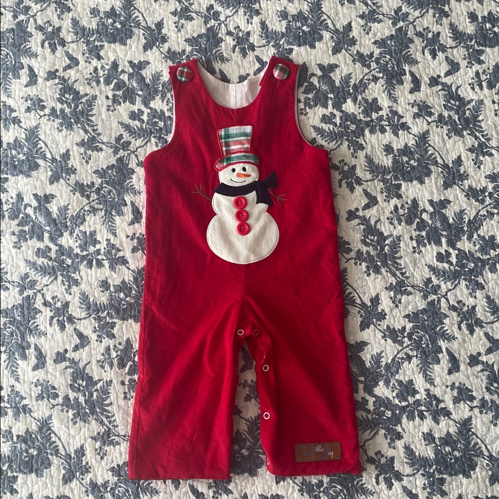 MILLIE JAY | Red Corduroy Snowman Overalls - Size: 9M